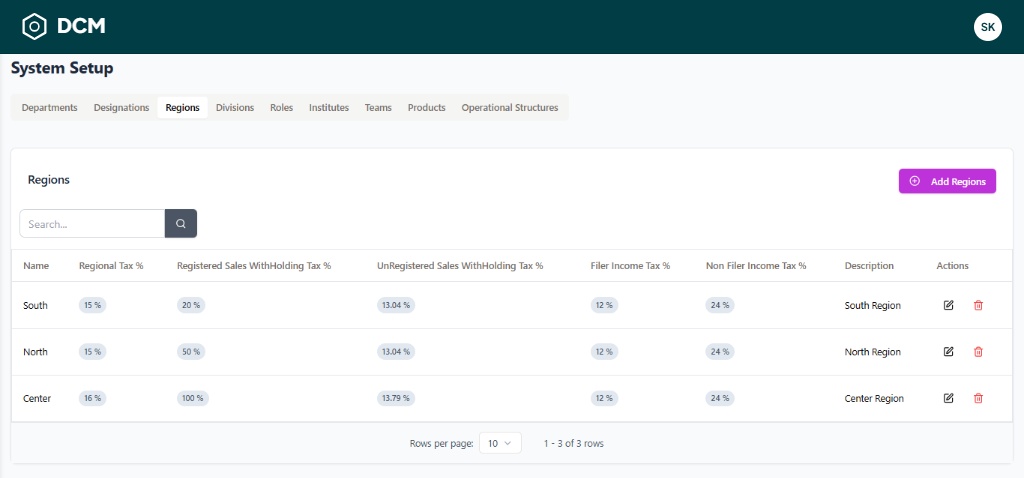 System Setup Screen