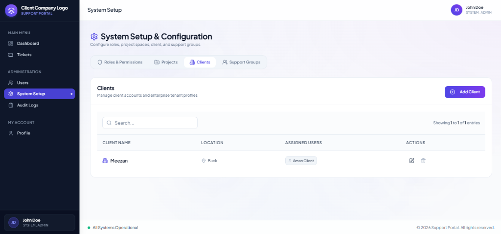 System Setup Screen